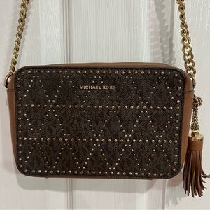 Michael Kors Dark Brown Studded Crossbody Bag